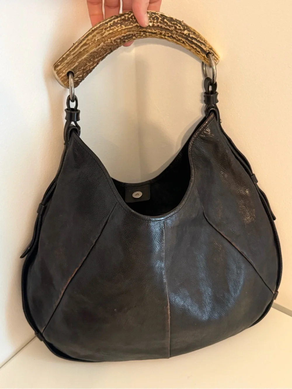 Vintage YSL Yves Saint Laurent Mombasa Leather Hobo Bag Horn Handle Tom Ford